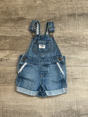 oshkosh b gosh baby girl Vest Back Overalls Shorts Floral Lined Cuffed 9 Months